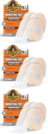 Gorilla Tough & Clear Double Sided Mounting Tape, Clear Tape, 1" x 150" - Weatherproof for Indoor or Outdoor | (Pack of 12)
