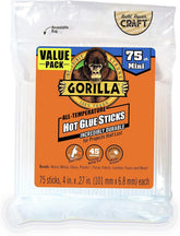 Gorilla 热胶棒,透明胶,迷你尺寸 4 英寸长 x 0.25 英寸直径,75 支(1 包) - 适用于所有温度,延长工作时间