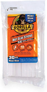 Gorilla Hot Glue Sticks, Clear Glue, Mini Size 4" Long x 0.27" Diameter, 30 Count (Pack of 12) - Safe for All Temperatures with Extended Working Time