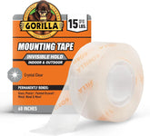 Gorilla Invisible Hold Mounting Tape, 1" x 60" (Pack of 1), Holds up to 15 lbs, Clear Double-Sided Tape for Strong, Permanent Bond, Discreet Adhesive for Classroom and Study Space Setup