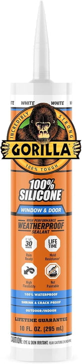 Gorilla 100% Silicone Sealant Caulk Window & Door, 10 Ounce Cartridge, White