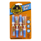 Gorilla Super 胶水,快速设置,抗冲击强力多用途粘合剂,带防堵塞盖,4 -3 克管,(1 包) - 透明