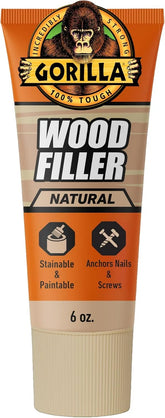 Gorilla All Purpose Wood Filler, Natural Color, 6 Ounce Tube (Pack of 1) - Water Resistant for Indoor or Outdoor Projects and Repairs