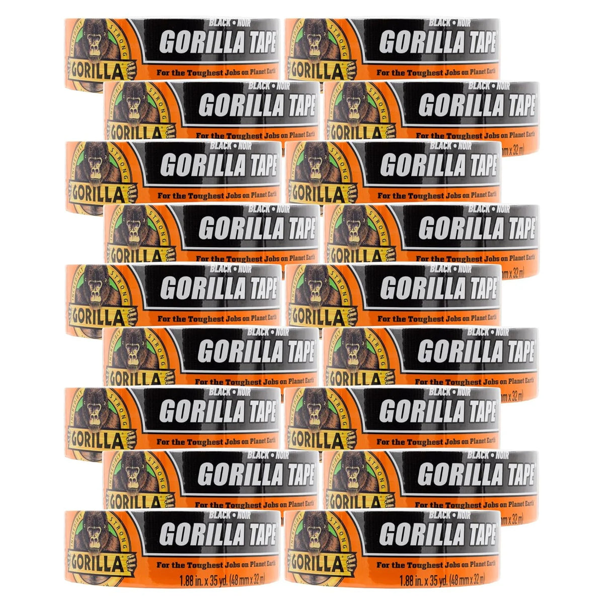 Gorilla Duct Tape, Black Tape, 1.88" x 35 yd (Bulk Pack of 18) - Heavy Duty and Weather Resistant for Indoor or Outdoor