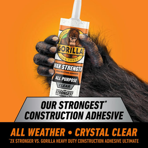 Gorilla Max Strength Clear Construction Adhesive, 9 Ounce Cartridge, Clear, (Pack of 6)