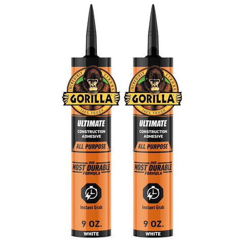 Gorilla Heavy Duty Ultimate Construction Adhesive, 9 Ounce Cartridge, White, (Pack of 2)