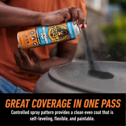 Gorilla Waterproof Patch & Seal Rubberized Sealant Spray, Black, 16 Ounce (Pack of 1) - Seals Out Water, Air, and Moisture