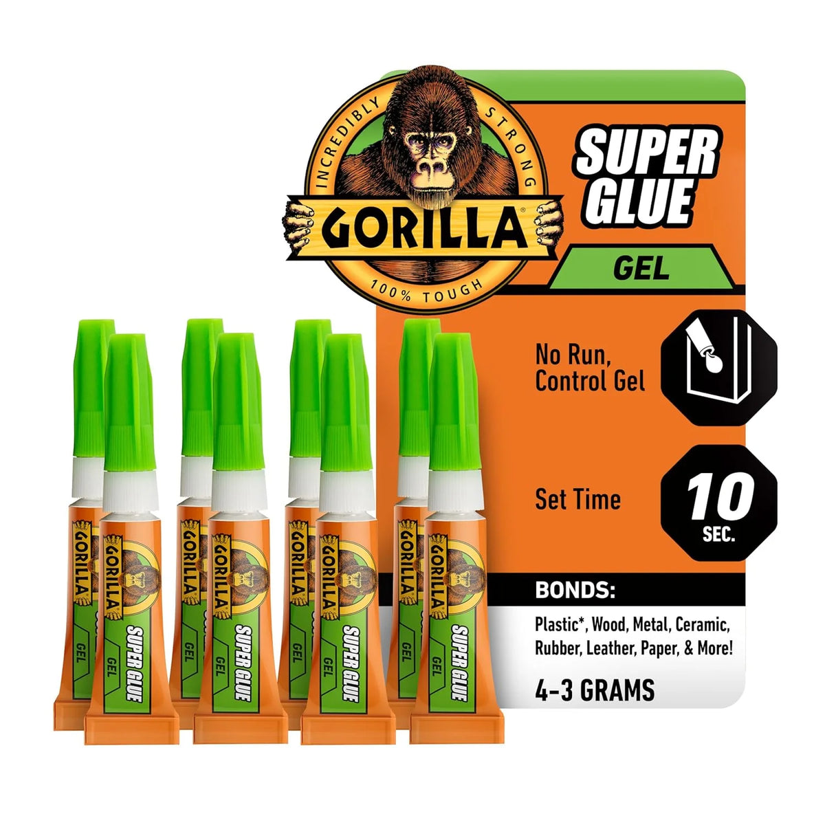 Gorilla Super Glue Gel, Clear Glue, Four 3 Gram Tubes (Pack of 2) - All Purpose and Fast Setting for Projects and Repairs