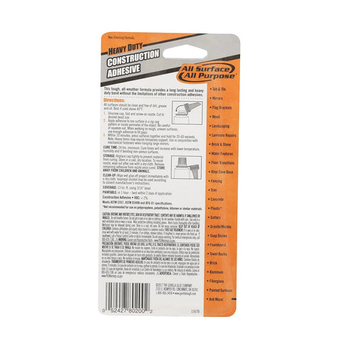 Gorilla Heavy Duty Construction Adhesive, White Glue, 2.5 Ounce Squeeze Tube (Pack of 5) - Gap Filling and Waterproof