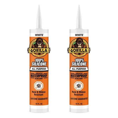 Gorilla 100% Silicone Sealant All Purpose, 10 Ounce Cartridge, White (Pack of 2)