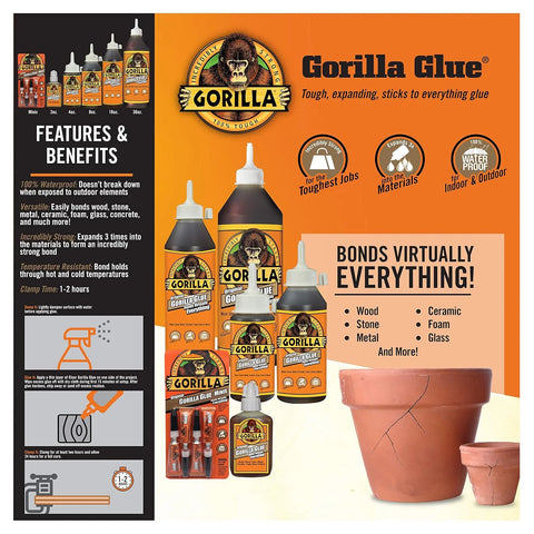 Gorilla Original Gorilla Glue, Brown, Waterproof Polyurethane Glue, Four 3 Gram Tubes (Pack of 6) - Expands Into Materials, All Purpose