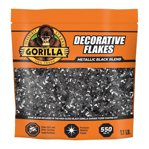 Gorilla Garage Floor Coating Decorative Flakes – Metallic Black Blend – Matches High-Gloss Black Kit – Hides Dirt & Imperfections – Use with Epoxy or Concrete Coatings – Covers up to 550 sq. ft.