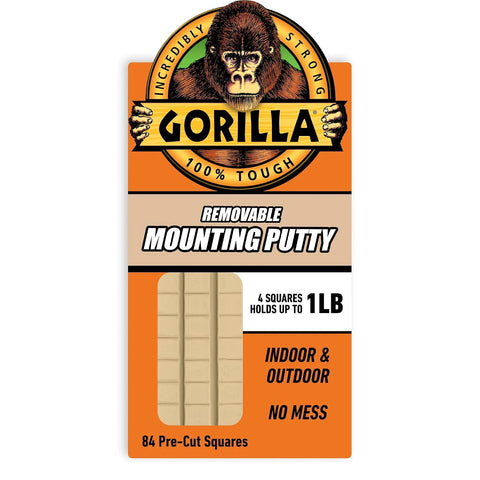Gorilla Mounting Putty, Natural Tan Color, 84 Pre-Cut Squares (Pack of 1) - Non-Toxic Removable & Repositionable Wall Putty