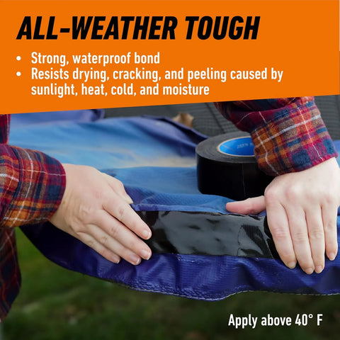 Gorilla All Weather Duct Tape, Black, 1.88" x 25 yd (Pack of 1) - UV and Temperature Resistant Waterproof Tape for Outdoor Repairs
