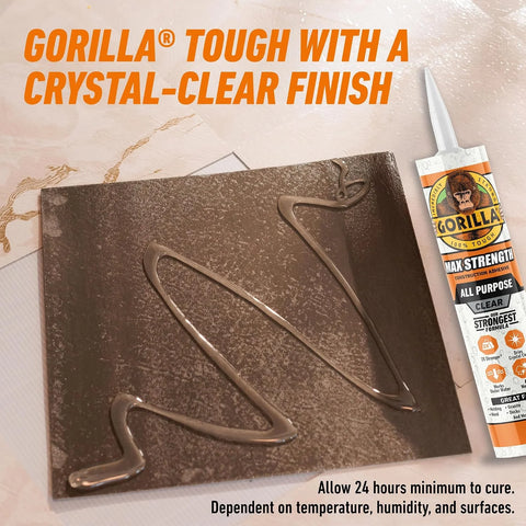 Gorilla Max Strength Construction Adhesive, 9 oz Cartridge (Pack of 1), Clear, Waterproof Gap-Filling Formula for Wood Metal Tile Stone Glass Mirror Indoor Outdoor, Paintable Sandable