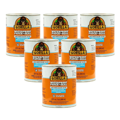 Gorilla Patch & Seal Liquid Rubber Waterproof Sealant, White, 32 Ounce (Pack of 6) - Seals Out Water, Air, and Moisture