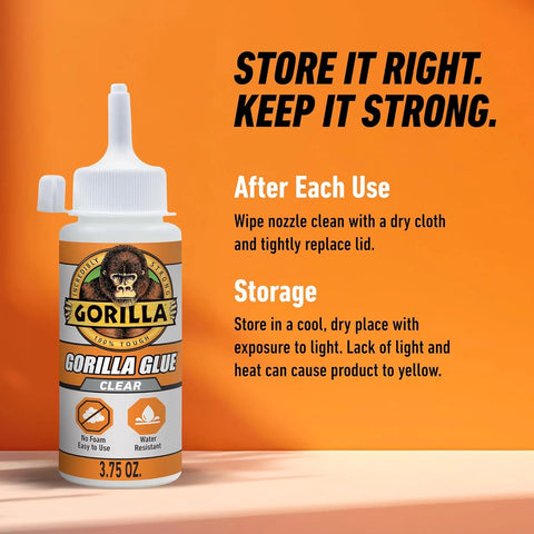 Gorilla Clear Glue, 3.75 Ounce Bottle (Pack of 2) - Crystal Clear, All Purpose, and Water Resistant