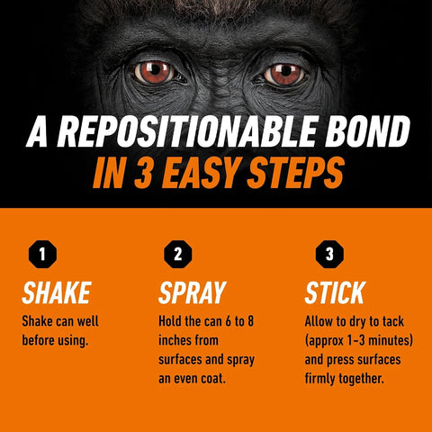 Gorilla Ultimate Spray Adhesive, Multi-Purpose Web Spray Contact Glue, Instant Aggressive Tack, Adjustable Nozzle, White, 12.2 oz (Pack of 1), Bonds Wood, Metal, Plastic, Leather & Fabric