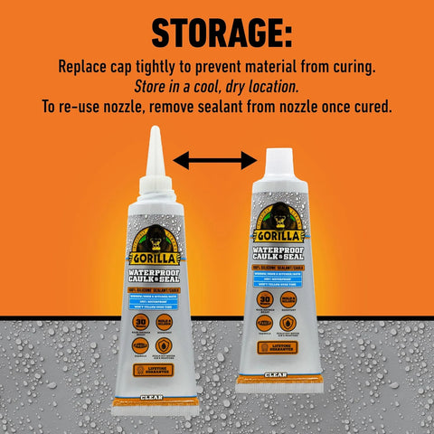 Gorilla 100% Silicone Caulk, Waterproof Sealant, 2.8oz Squeeze Tube (Pack of 1) – Clear -10 Year Mold Resistant Kitchen, Window, Bath, Marine, Door and More