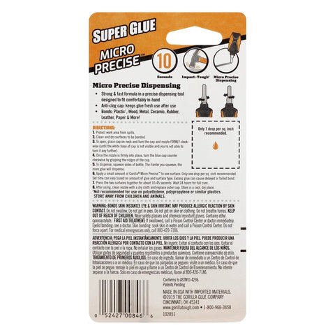 Gorilla Micro Precise Super Glue, Clear Glue, 5.5 Gram (Pack of 1) - All Purpose and Fast Setting for Projects and Repairs