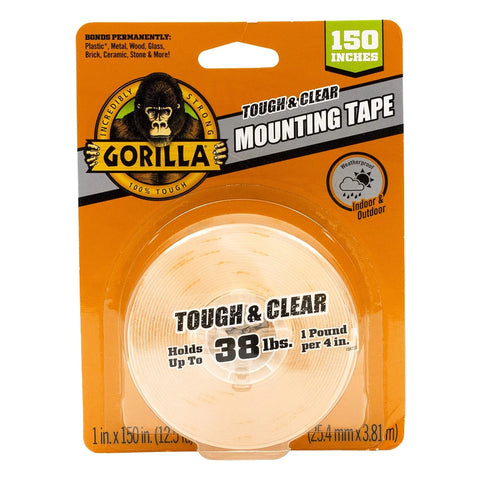 Gorilla Tough & Clear Double Sided Mounting Tape, Clear Tape, 1" x 150" - Weatherproof for Indoor or Outdoor (Pack of 6)