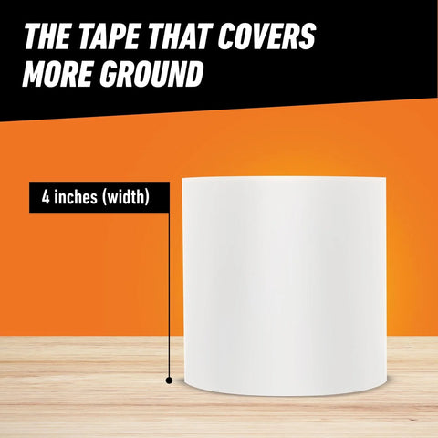Gorilla Waterproof Patch & Seal Tape, White Tape, 4" x 10' (Pack of 4) - Permanent Weather Resistant Seal for Leaks and Repairs