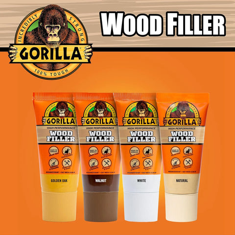 Gorilla All Purpose Wood Filler, White Wood Filler, 6 Ounce Tube (Pack of 2) - Water Resistant for Indoor or Outdoor Projects and Repairs