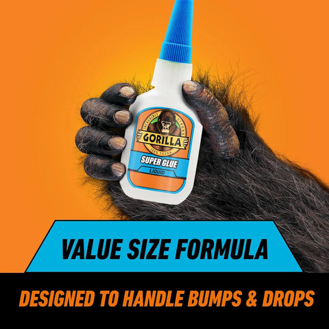 Gorilla Super Glue Value Size, Fast‑Setting Strong Bond, Impact‑Tough Formula Clear, 28 Grams