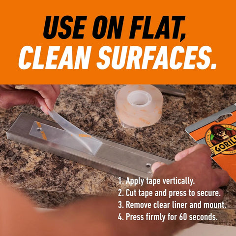 Gorilla Tough & Clear, Double Sided Mounting Tape, Weatherproof, 1" x 60", Clear, (Pack of 12)