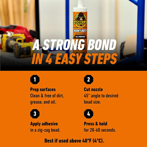 Gorilla Heavy Duty Construction Adhesive, White Glue, 9 Ounce Cartridge (Pack of 6) - Gap Filling and Waterproof