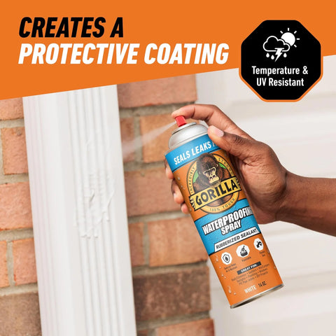 Gorilla Waterproofing Spray White, Flexible Rubberized Sealant Coating, Paintable UV Resistant, Seals Water Air Moisture, 16 oz (Pack of 2), for Roofs Gutters Skylights RVs Windows & More