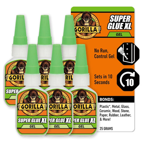 Gorilla Super Glue Gel XL, Clear Glue, 25 Gram (Pack of 6) - All Purpose and Fast Setting for Projects and Repairs
