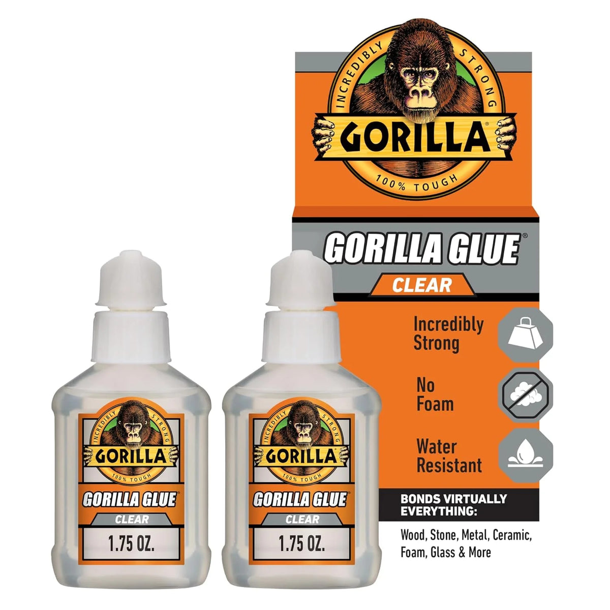 Gorilla Clear Glue, 1.75 Ounce Bottle (Pack of 2) - Crystal Clear, All Purpose, and Water Resistant