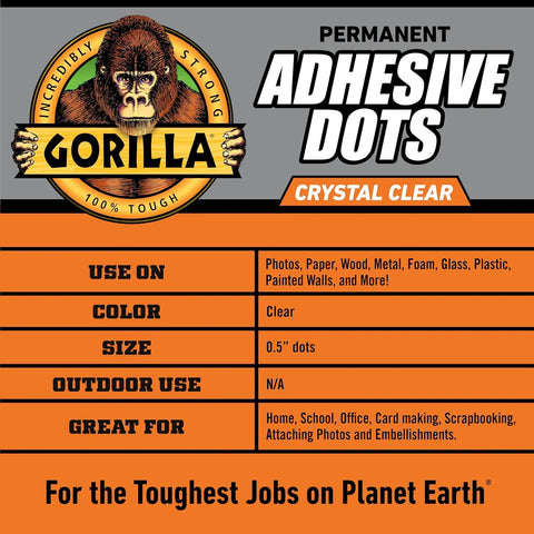 Gorilla Adhesive Dots, Double-Sided Clear | 0.5" Diameter | No Mess | Photo Safe | 150 Pieces, Pack of 8