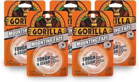 Gorilla Tough & Clear; Double Sided Mounting Tape; Weatherproof; 1" x 60"; Clear; (Pack of 5)
