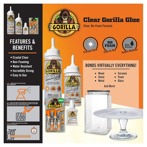 Gorilla Clear Glue, Four 3 Gram Tubes (Pack of 6) - Crystal Clear, All Purpose, and Water Resistant