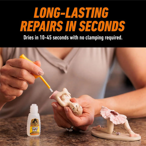 Gorilla Super Glue with Brush & Nozzle Applicator, Clear Glue, 12 Gram (Pack of 1) - All Purpose and Fast Setting for Projects and Repairs