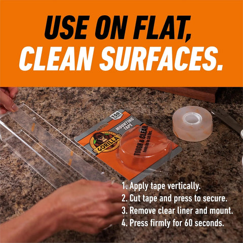 Gorilla Tough & Clear Double Sided Mounting Tape, Clear Tape, 1" x 150" (Pack of 12) - Weatherproof for Indoor or Outdoor