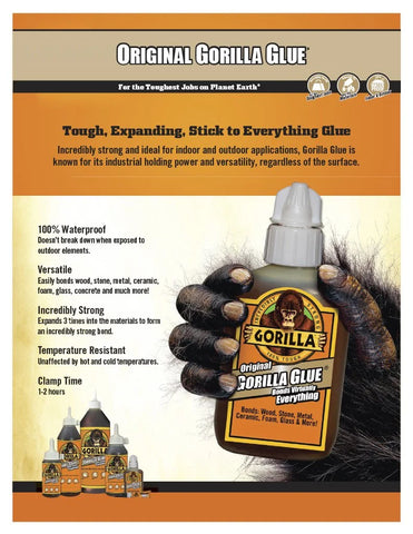 Gorilla Original Waterproof Polyurethane Glue, 4 ounce Bottle, Brown, (Pack of 6)