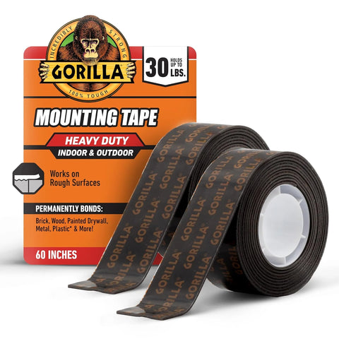Gorilla Heavy Duty Double Sided Mounting Tape, 1" x 60" (Pack of 2) Holds up to 30lbs, Industrial Strength Adhesive for Homework Stations, Classroom Setup & Student Projects, Indoor & Outdoor