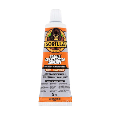 Gorilla Max Strength Construction Adhesive, 2.5 oz (Pack of 1), Clear, Waterproof for Quick Fixes Touch Ups, Bonds Wood Metal Glass Tile Stone Drywall, Indoor Outdoor Gap-Filling Paintable