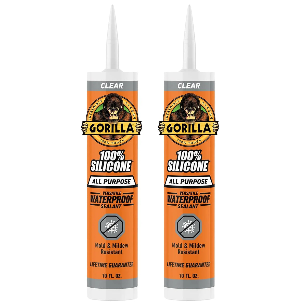 Gorilla 100% Silicone Sealant All Purpose, 10 Ounce Cartridge, Clear (Pack of 2)