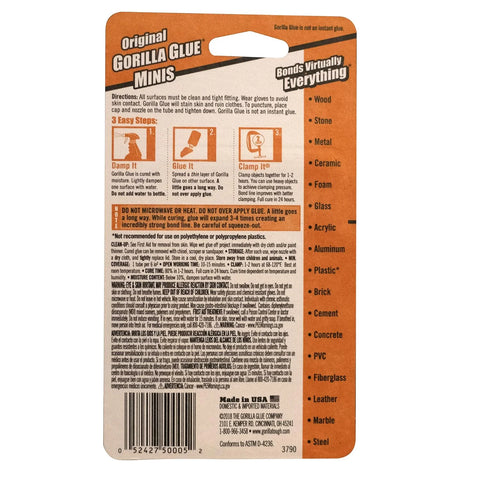Gorilla Original Gorilla Glue, Brown, Waterproof Polyurethane Glue, Four 3 Gram Tubes (Pack of 1) - Expands Into Materials, All Purpose
