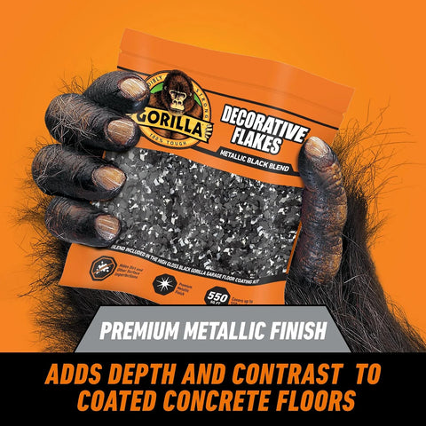 Gorilla Garage Floor Coating Decorative Flakes – Metallic Black Blend – Matches High-Gloss Black Kit – Hides Dirt & Imperfections – Use with Epoxy or Concrete Coatings – Covers up to 550 sq. ft.