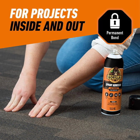Gorilla Ultimate Spray Adhesive, Multi-Purpose Web Spray Contact Glue, Instant Aggressive Tack, Adjustable Nozzle, White, 12.2 oz (Pack of 1), Bonds Wood, Metal, Plastic, Leather & Fabric
