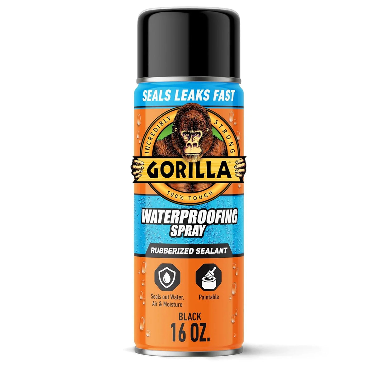 Gorilla Waterproof Patch & Seal Rubberized Sealant Spray, Black, 16 Ounce (Pack of 1) - Seals Out Water, Air, and Moisture