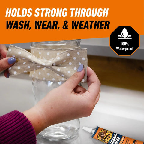 Gorilla Fabric Glue, 100% Waterproof, No Sew Solution, Washer/Dryer Safe, Permanent Bond, 2.5fl oz/73ml, Clear, (Pack of 3))