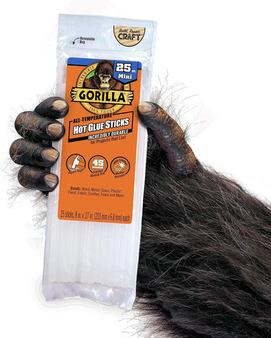 Gorilla 热胶棒,透明胶,迷你尺寸 20.32 厘米长 x 0.72 厘米直径,25 支(1 包) - 适用于所有温度,延长工作时间