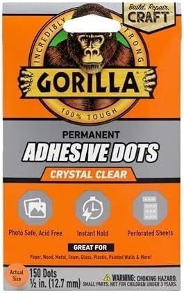 Gorilla Adhesive Dots, Double-Sided Clear | 0.5" Diameter | No Mess | Photo Safe | 150 Pieces, Pack of 8