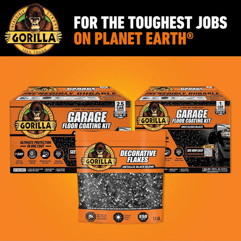 Gorilla Garage Floor Coating Decorative Flakes – Metallic Black Blend – Matches High-Gloss Black Kit – Hides Dirt & Imperfections – Use with Epoxy or Concrete Coatings – Covers up to 550 sq. ft.